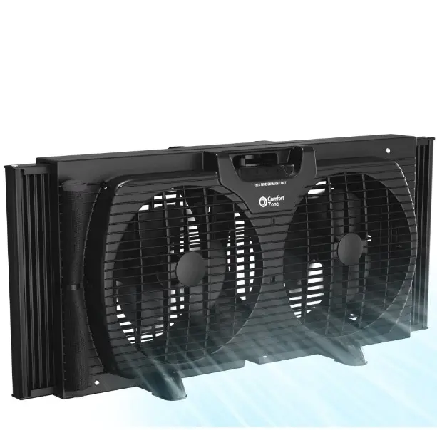 9" Twin Window Fan with Quiet Setting, 3-Speeds, Auto-Locking Expanders, Black
