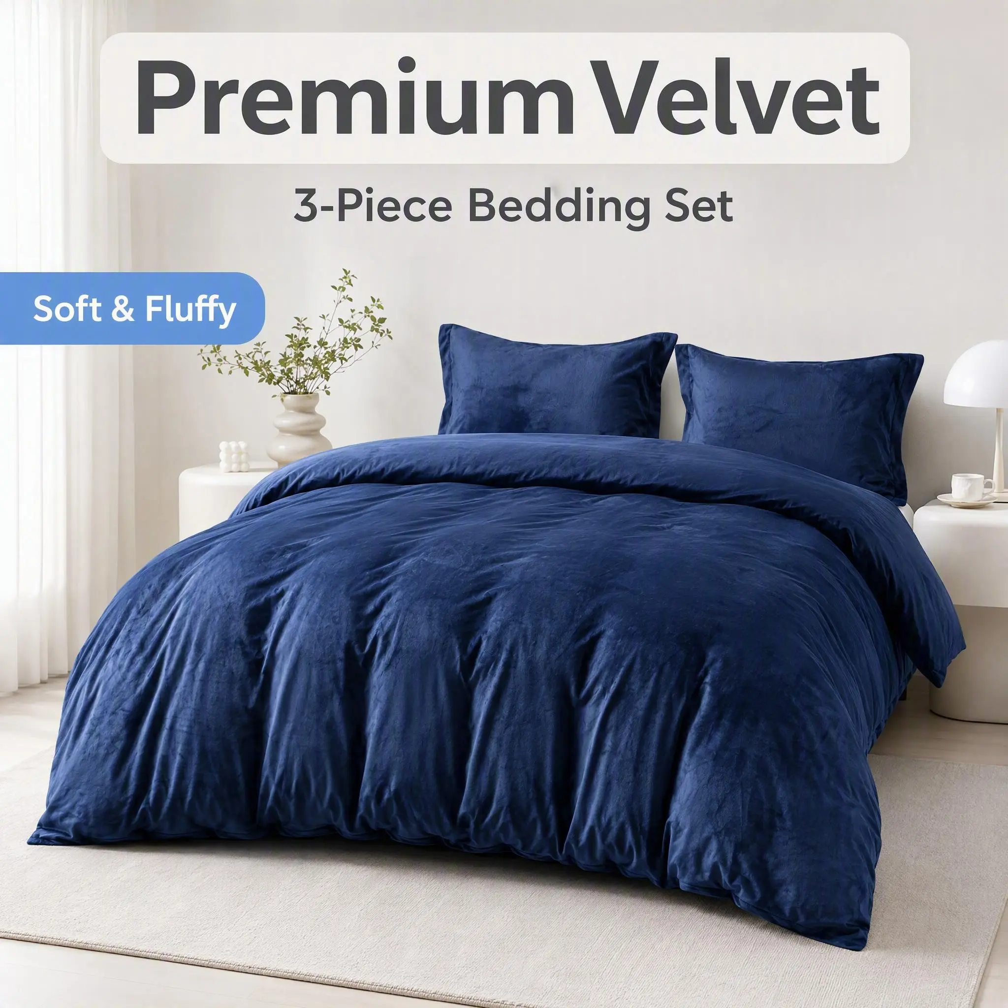 Bedsum 3-Piece Ultra-Soft Velvet Fabric Duvet Cover Set, Multi-Size Bedding Set for All-Season Bedroom Decor, Warm Fluffy Comfort for Winter Use