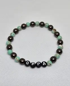 Oppa Handmade Korean K-pop K-Drama Fan Beaded Friendship Bracelet Large 8.5" Elastic Band with Clay & Plastic Beads