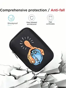 Cute mouse pattern mini cable organizer case, made of durable EVA hard shell. Equipped with shockproof zipper for full protection. Perfect for storing data cables, earphones, hard drives and small gadgets, great travel accessory.