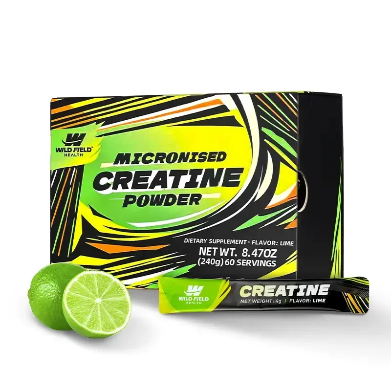 WILD FIELD HEALTH 3-in-1 Micronized Creatine Monohydrate Stickpacks - 60 Servings, 3000mg Pure Creatine + Zinc + Magnesium - Portable Dietary Fitness Supplement Powder for Muscle Growth, Energy - Lime Flavor