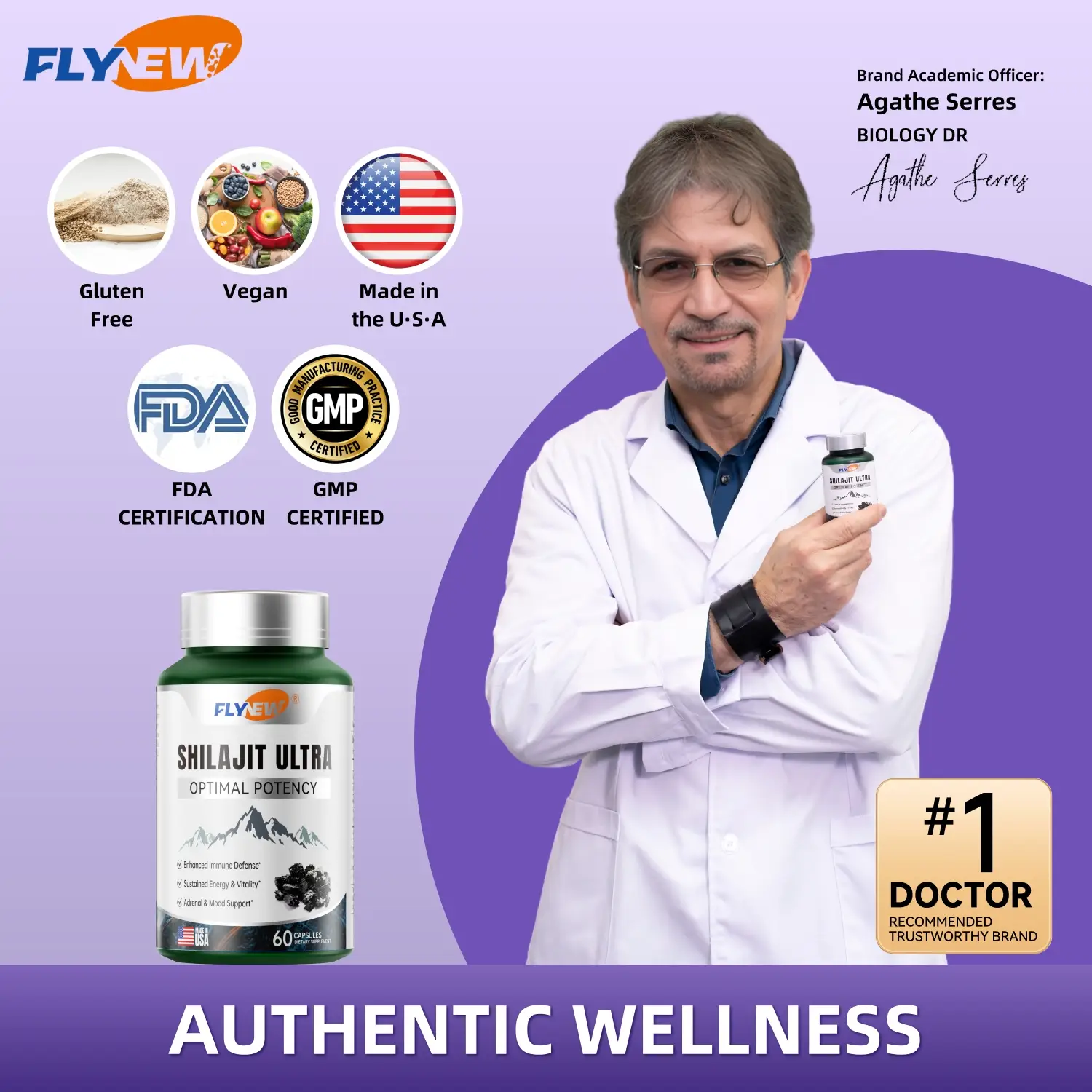 FlyNew Alpha Brain Nootropic Supplement for Men & Women | Memory, Mental Clarity & Cognitive Improvement | Focus Capsules with L-Arginine, Shilajit &