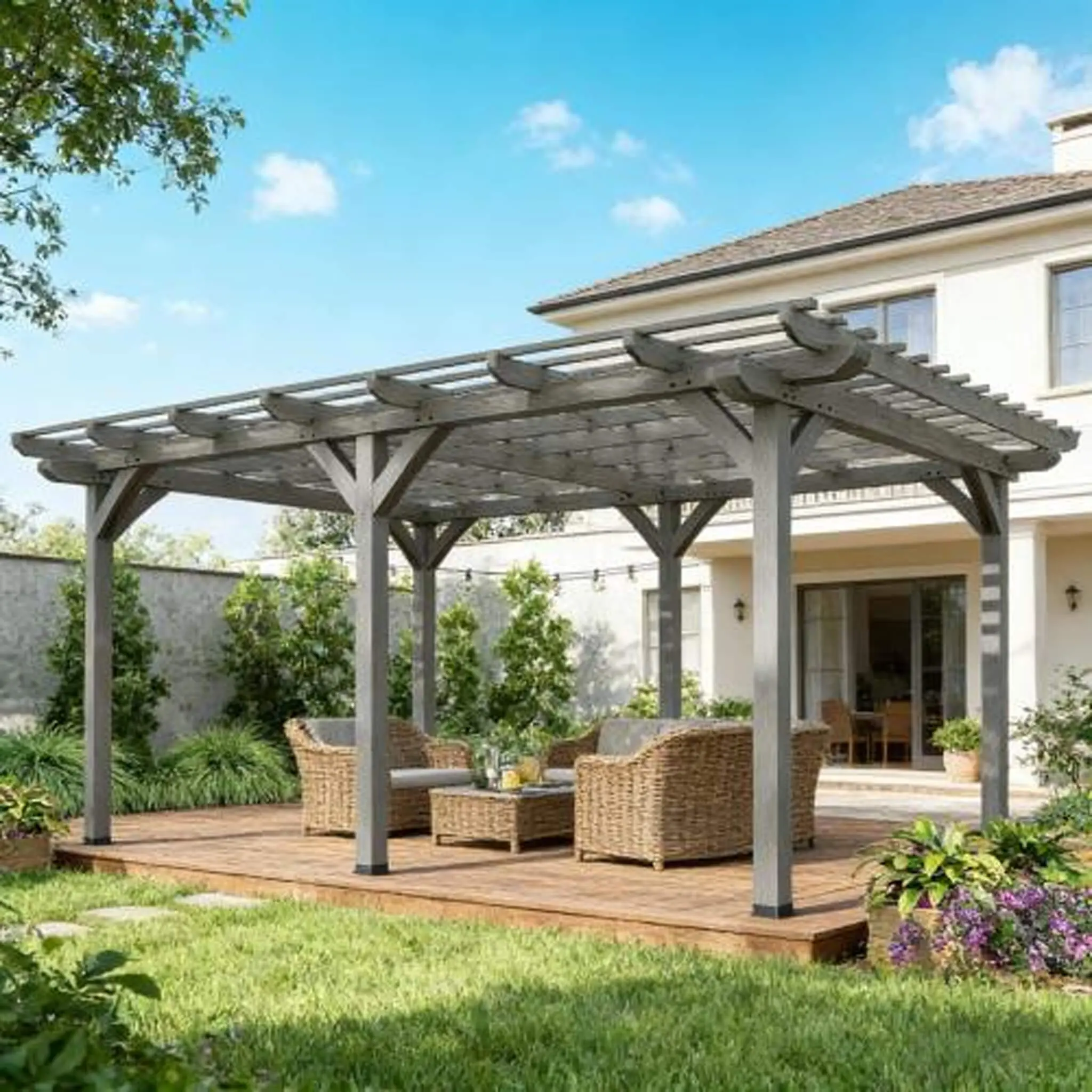 [09x12FT] Alora Premium Thick Outdoor Wooden Grape Vine Trellis Pergola (SAK18579) - 192.4'L x 143.9'W x 88.4'H, Triple-Level Open Roof Backyard Sun Protection, Heavy-Duty Weatherproof Outdoor Shade Shelter, Plant Climbing Support, Secure Installation