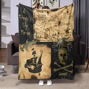 Pirate Themed Blanket, Slogan Print Blanket, 1 Count Soft Comfortable Warm Throw, Air-conditioned Room Blanket, Warm Nap Blanket for Home & Office