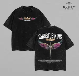 Christ Is King Vintage Washed T-Shirt Hoodie Tank Top Sweatshirt| Christian Streetwear Jesus Crown of Glory Sword Wings Graphic | Bible Verse Revelation Faith Apparel | Jesus Apparel Christmas Outfit Gym Pump Cover Thanksgiving