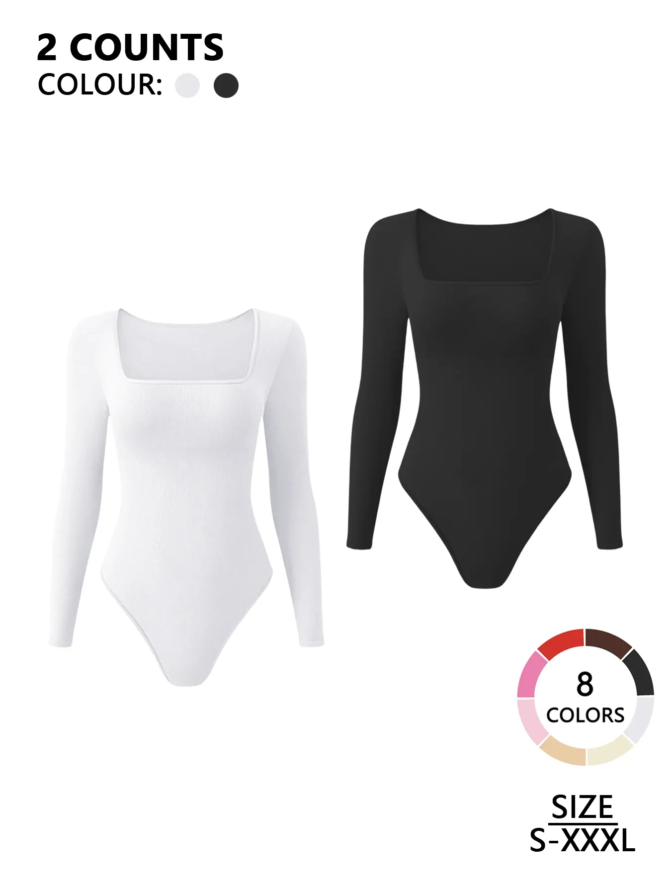 Women's Seamless Compression Body Long Sleeve Thong Bodysuit, Square Neckline, Firm Tummy Control & Butt Lifter, Sexy Simple Casual Warm Comfortable for Daily Wear, Multi-Scene Wearable Slimming Body Shaping Shapewear Undergarment Womenswear