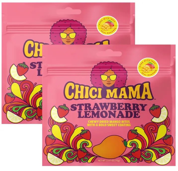 Chici Mama Strawberry Lemonade Mango Bites – Made with Real Mango | Chewy, Juicy Candy-Alternative Treat | No Artificial Colors, Flavors, or Sweeteners | Gluten-Free, Naturally Vegan & Free of Major Allergens | Better-For-You Snack | 2 Pack - 70g