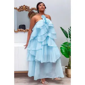 Heavenly Blue Cascade Ruffle Dress