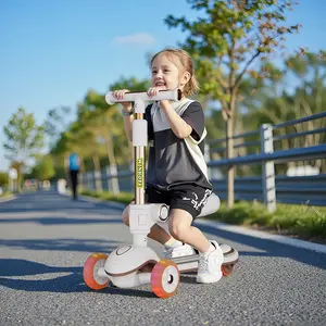 WINHOPE 2-in-1 Kids Scooter (Ages 3–8), dual modes for sitting/standing riding, adjustable height, LED flashing wheels, gravity steering, suitable for indoor and outdoor use