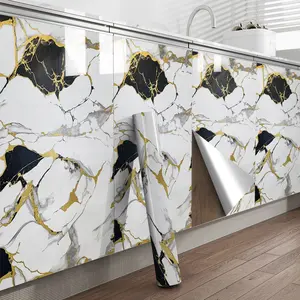 Gold Marble Self-Adhesive Wallpaper, Oil-Resistant Fireproof Design, Easy Peel and Remove, Ideal Home Decor, Marble Backsplash Wallpaper, Enhance Space Charm
