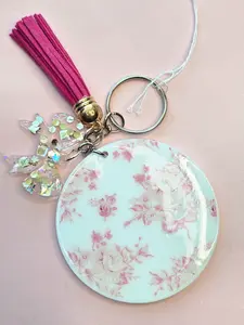 Pink Floral Resin Keychain