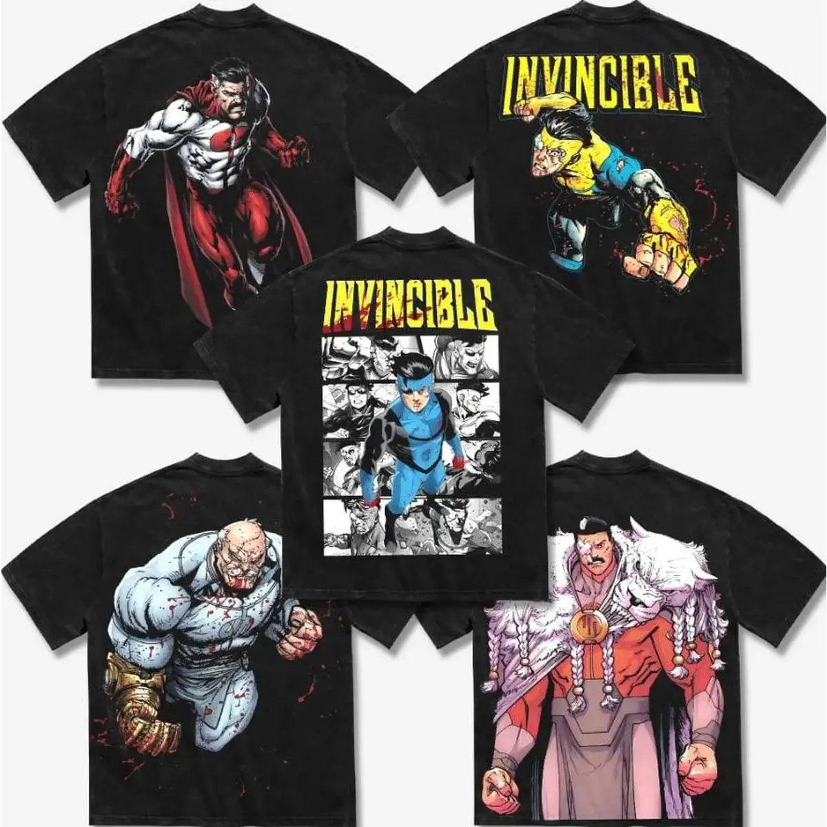 Men's Classic Round Neck Short-Sleeve Cotton T-Shirt - Invincible Viltrumite Graphic, Omni-Man/Conquest/Thragg Prints, Relaxed Oversized Fit, Black, Unisex Streetwear, High-Quality Fabric, Menswear Summer Style