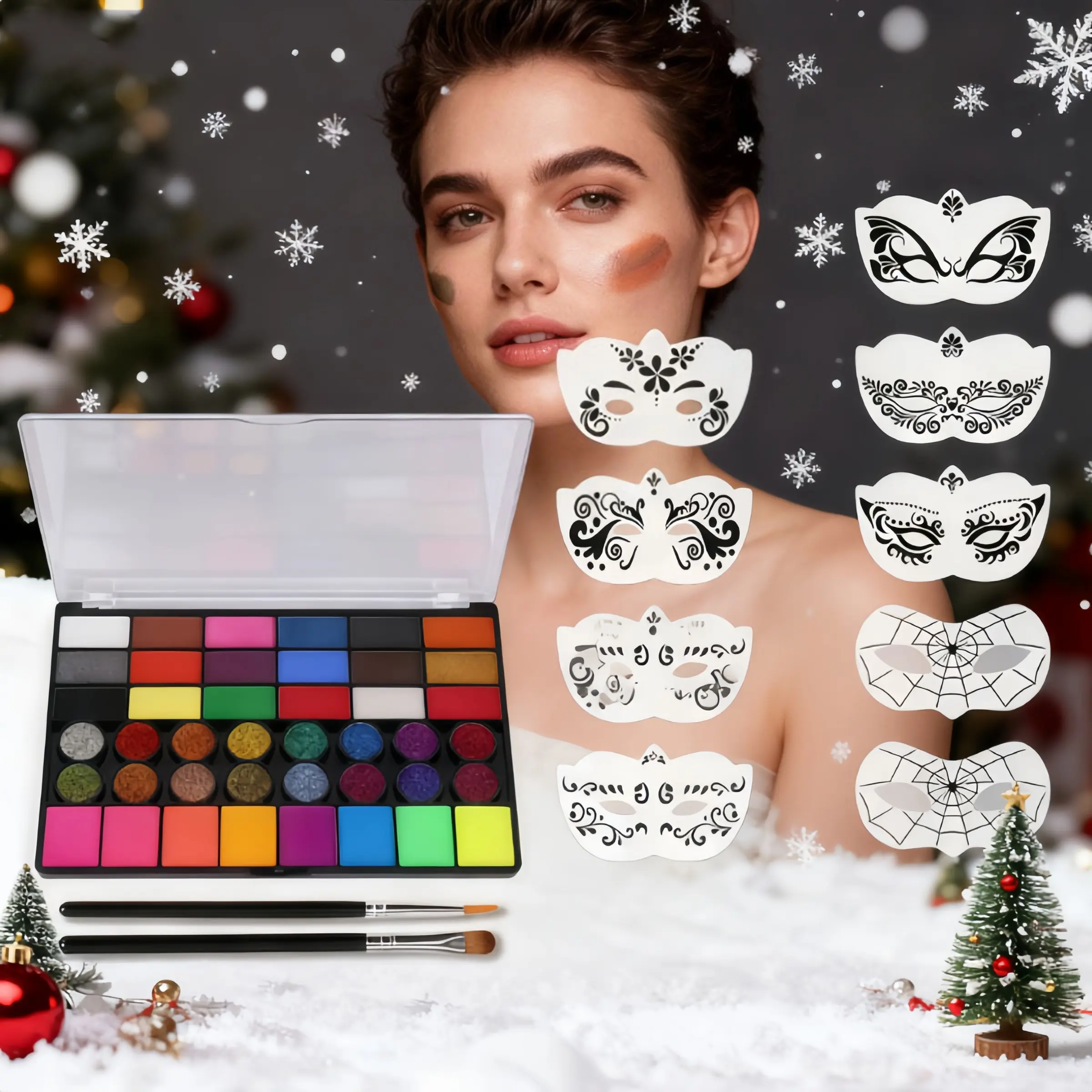Christmas Fun Holiday Gift Set, 42 Color Water Soluble Face Paint Kit with Brushes & Templates, Perfect for DIY Body Art and Painting
