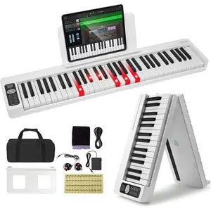 VEVOR 61 Folding Keyboard Bluetooth MIDI, Portable Electronic Digital Foldable Piano with Sustain Pedal Touch Sensitive Lighted Keys Bag, Rechargeable for Beginners Teens Adults, WhiteVEVOR Super Brand Day
