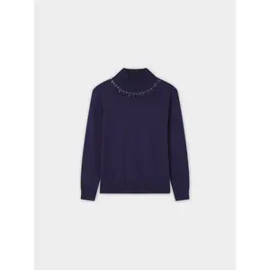 Beaded Turtleneck-Navy