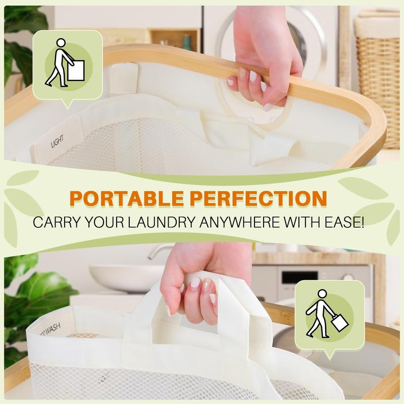 Bathola 160L Laundry Hamper with Lid, 3-Section Foldable Clothes with Removable Bags, Organizer for Bedroom & Laundry Basket large Beige bathroom accessories