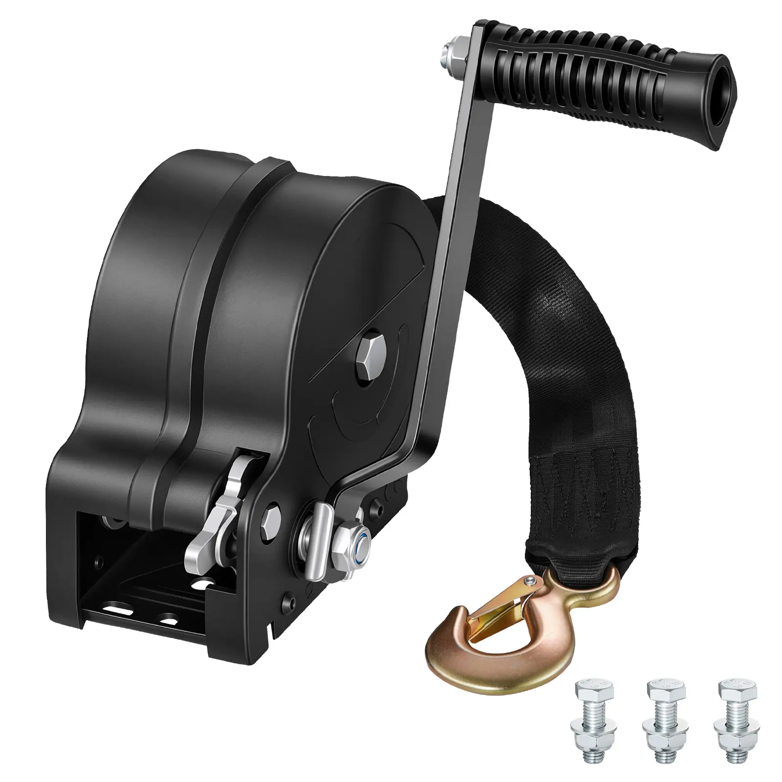 【summerfinds】VEVOR Boat Winch, 1600 lbs Hand Winch, Heavy Duty Manual Rope Crank with 20ft Orange Polyester Strap, Portable Two-Way Ratchet, 2 Speed Switchable, Anti-Slip Handle Gear for Boat Trailer ATV Towing