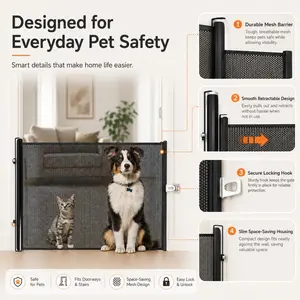 Heavy-Duty Retractable Pet Gate with Door - Drill-Free Installation, Foldable Design with Locking Mechanism, Suitable for Great Danes, Australian Shepherds and Kittens, Durable Fabric Construction, Ideal for Indoor/Outdoor(Model: DM415)