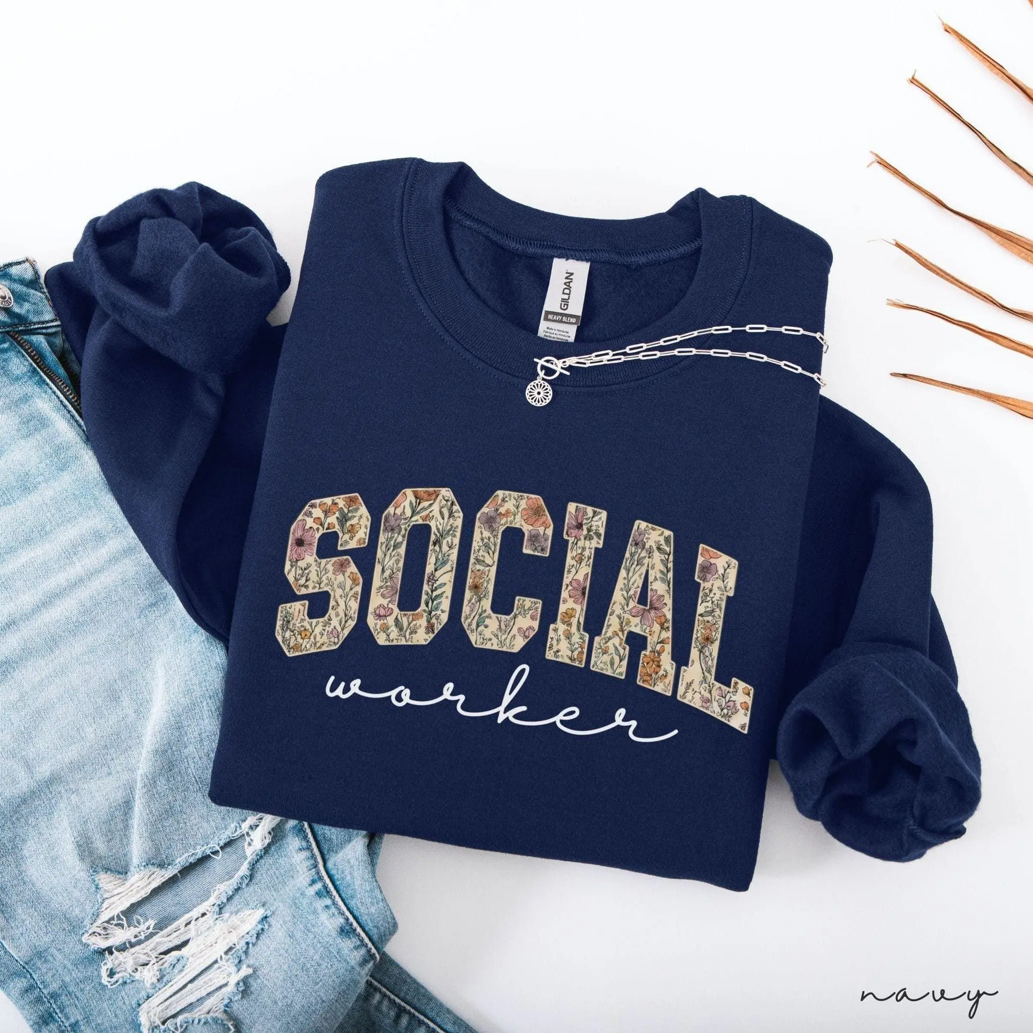 Social Worker T-shirt and Sweatshirt, Floral Social Work Shirt, Boho MSW Graduation Gift, School Social Worker Crewneck, Aesthetic LSW Therapist Sweater