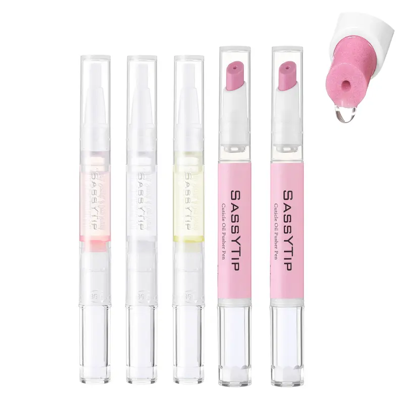 SASSYTIP Compact Travel-Friendly Pocket Nail Care Kit - Ceramic Cuticle Pusher, Vegan Nutrient Pen, Fragrance-Free Rose Green Oil-Based Remover, Smooth Conditioner, Cruelty-Free On-the-Go Repair Set