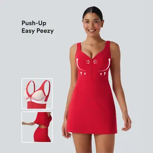 Halara Softlyzero Plush Push-Up Molded Cups Zipper Adjustable Strap Backless 2-in-1 Yoga Active Dress with Pockets-Easy Peezy