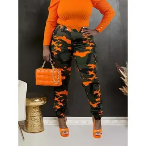 Women's Camo Print Button Fly Cargo Pants, Casual Pocket Design Trousers for Daily Wear, Ladies Bottoms for Fall & Winter, Womenswear, Casual Fashion Trousers(gift)