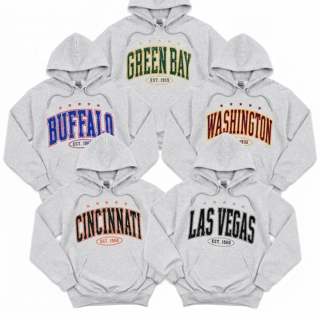 Vintage Football City Graphic Hoodie | Retro Varsity Game Day Pullover Sweatshirt | Y2K Aesthetic