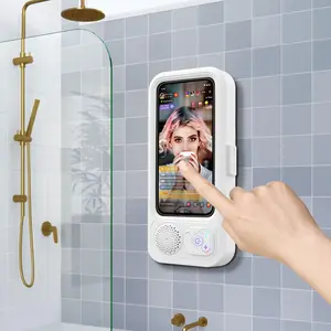 Waterproof touch screen phone case holder for bathroom, Bluetooth speaker for showering