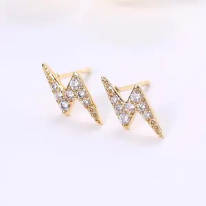Mini Lightning Bolt Zircon Stud Earrings, Personalized Hypoallergenic Jewelry for Men & Women, Daily or Holiday Gift