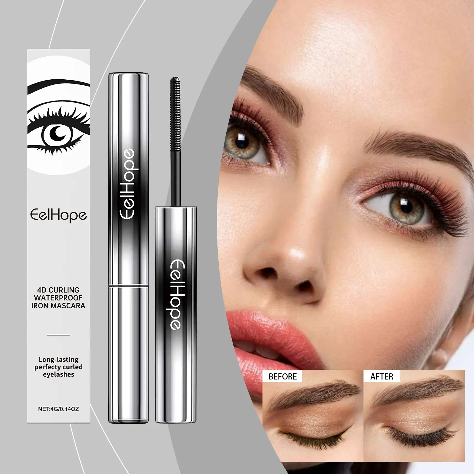 Eelhope 4d Curling Iron Mascara, Natural, Thin, Volumizing, Waterproof, Sweat Resistant Mascara Makeup Cosmetic eyelash curler eyelash curler heated eyelash curler