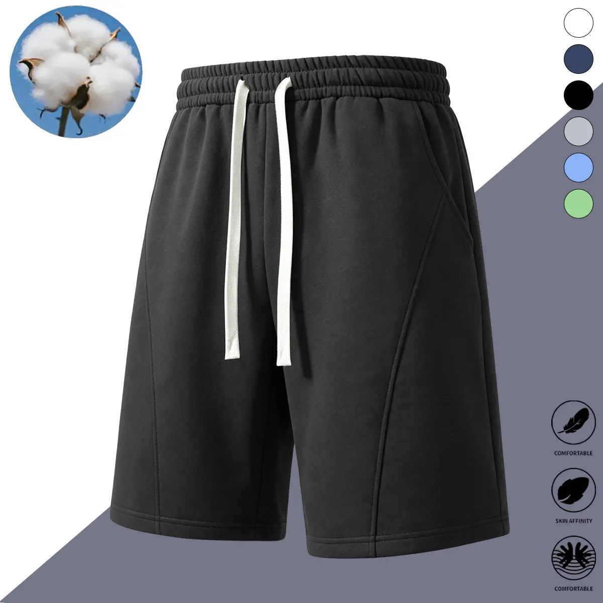 Men's Casual Athletic Shorts - Korean Preppy Chic Style, Regular-Fit, Solid Stretch Cotton, Elastic Drawstring Waistband, Pockets, Mens Summer Bottoms Workouts