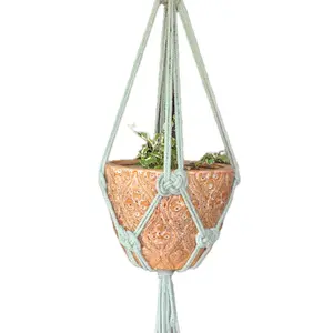 Macrame Plant Hanger Holder - Soft Pale Green, Handmade, small or medium pot christmas gift