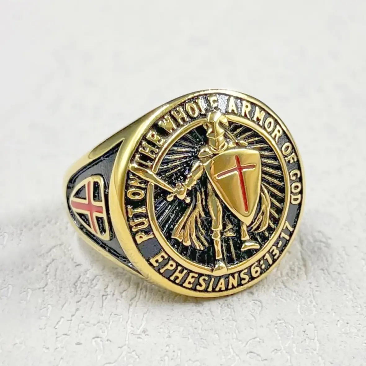 Men's Knight Templar Signet Ring, Retro Stainless Steel Armor of God Cross Band, Inspirational Christian Jewelry Gift for Christmas, Inspirational Jewelry