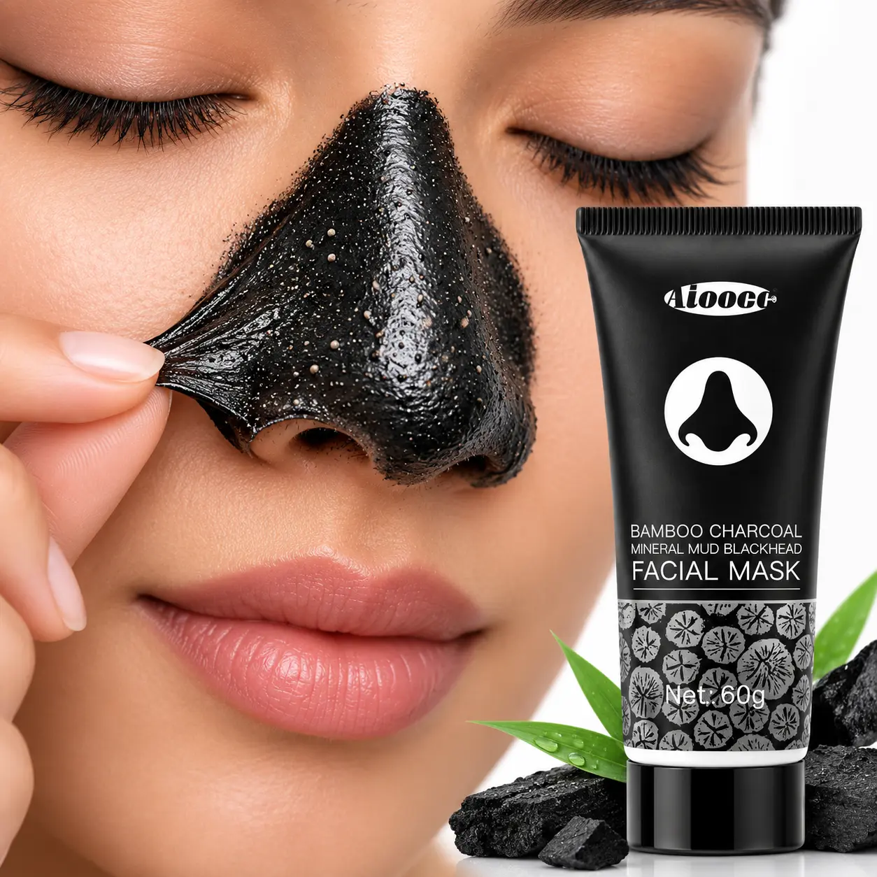 60g Bamboo Charcoal Blackhead Peel-Off Face Mask with Kaolin, Tea Tree Oil - Acne Control, Pore Cleansing Facial Mask for Oily Skin, Nose & T-Zone Self Care, Face Masks