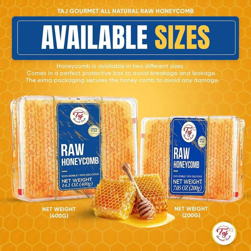 Taj Gourmet All Natural Raw Honeycomb Honey Pure Turkish Raw Honey Comb -All Natural Edible Honey Combs Raw Edible - Perfect For Healthy Smoothies Honey With Honeycomb, 200g (7.05oz)