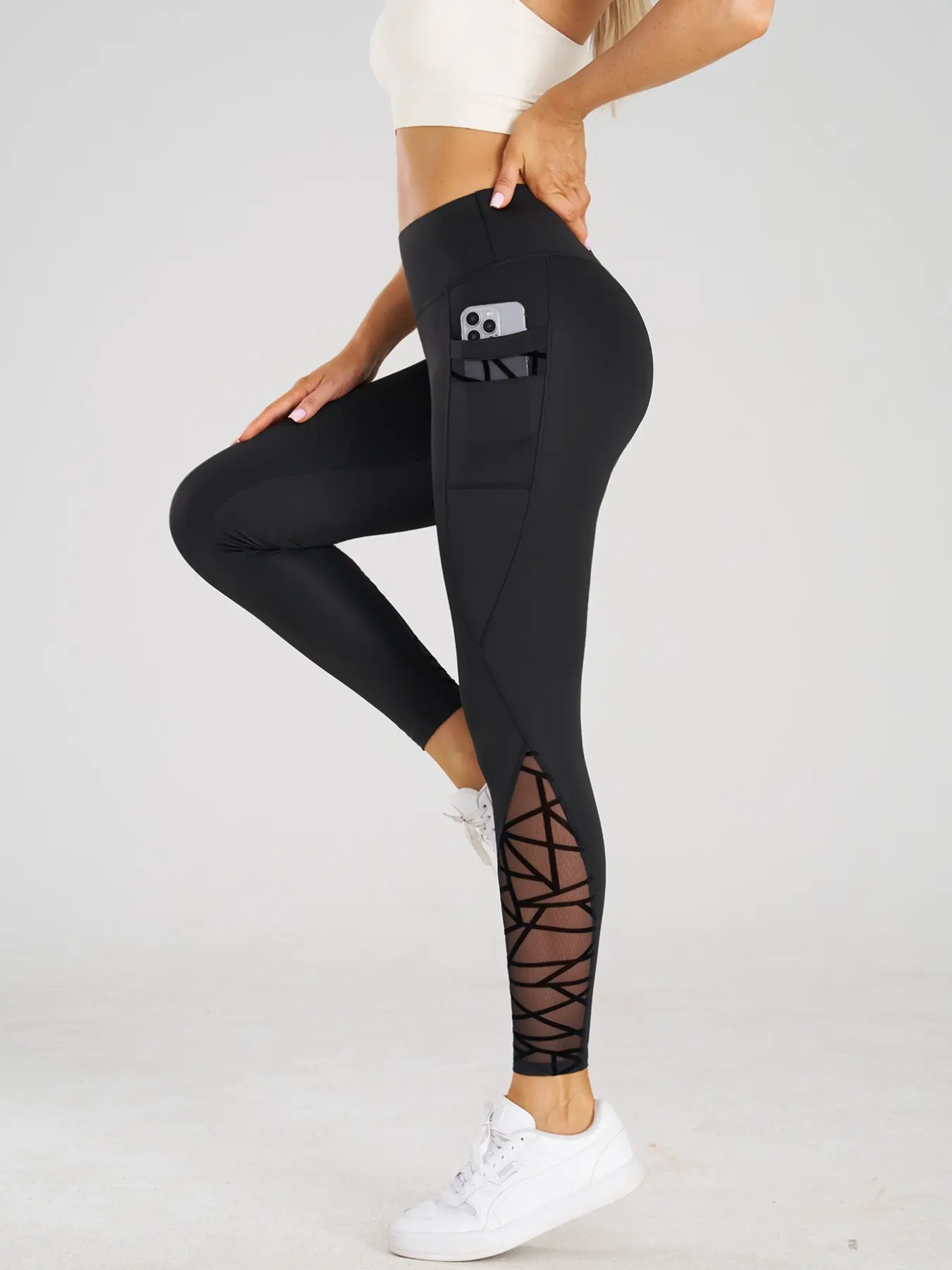 Breathable Mesh Yoga Leggings with Phone/card Pockets, Dual-Purpose Workout Wear, Ideal for Daily Fitness and Casual Outing, Fitness Training Tights, Contour Skinny Legging