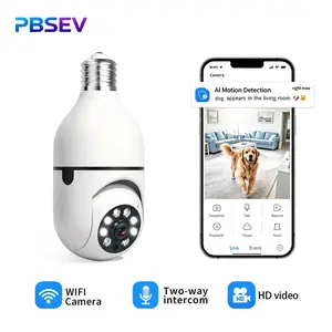 PBSEV 3MP Full HD Artificial Intelligence Light Bulb Camera,360°PTZ&2.4GHz WiFi Wireless Security indoor Cameras for Home,Motion Detection,Two-Way Audio,Easy Installation to E27 Light Socket,Monitoring Local Cloud,Smartphone Control Lens