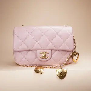 Pre-owned CHANEL Leather Crossbody Bags Pink Lambskin Quilted Mini Heart Charms Flap Crossbody Bag