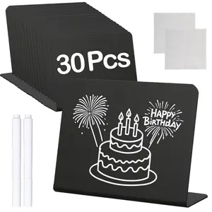 30 Pcs Food Labels for Party Buffet, Mini Chalkboard Signs for Food Display, Table Place Cards - Name Tags - Small Chalk Board Signs, w/2 Cleaning Cloths & 2 Markers