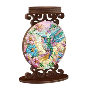 DIY Flower & Bird Pattern Candle Holder, 1 Count Wooden Candle Holder with Accessories, Home Decor for Living Room Bedroom Dining Room