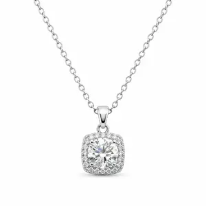 X-006PT-LuxeStone 1CT D VVS1 Cushion-Cut Moissanite Necklace, Hypoallergenic Stainless Steel Fashion Costume Jewelry