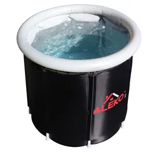 Ice Bath Tub Portable Cold Plunge Recovery Tub Outdoor with Thermo Lid Cover and Carry Bag Black Cushion Seat