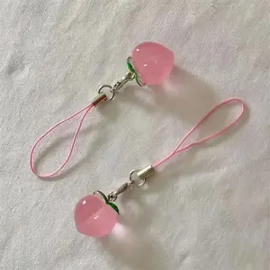 Cute Peach Phone Hanging Chain Creative Portable Wrist Strap Lanyard Decorative Phone Charm Accessory