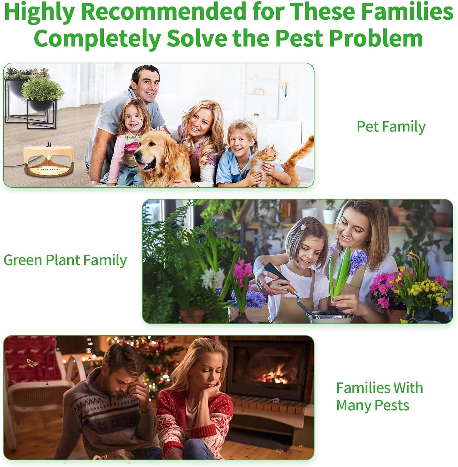 Flea Traps for Inside Your Home 2 Packs, Flea Trap Indoor Pest Control Trapper Insect Killer with Light, Sticky Bed Bug Natural with 4 Glue Disc Refills and 4 Lightbulbs