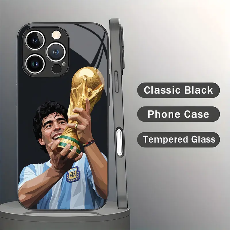 Maradona Themed Customized Silicone Phone Case with Tempered Glass Screen Protector - Anti-Drop, Anti-Sweat, Shockproof Rugged Cover for iPhone 17 Pro Max, 16/15/14/13/12/11 Plus, Air, Xs & Samsung A03-A56, S10-S25 Series Casing