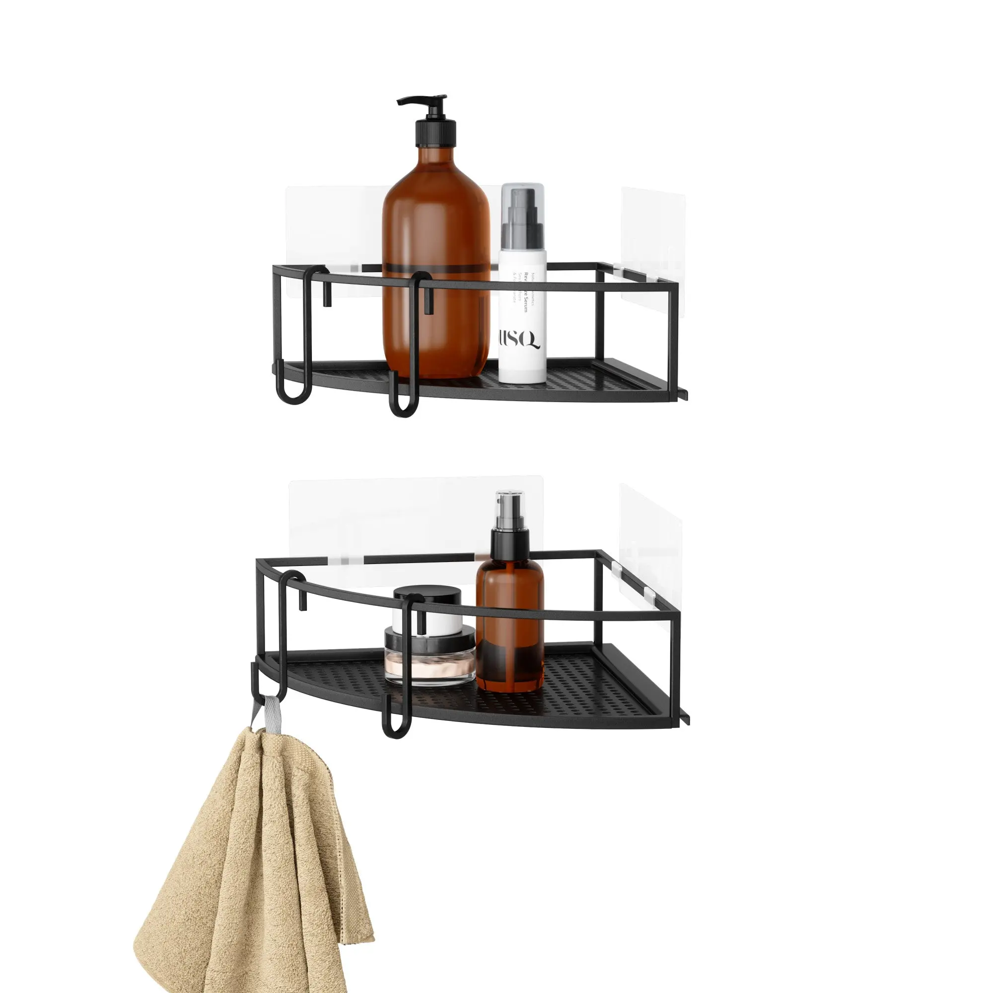 Umbra Cubiko Adhesive Corner Bins, Set of 2, Rust-Free Shower Caddies with Non-Damaging Adhesive, Modern Metal Design - Choose Your Pack Organiser Bath