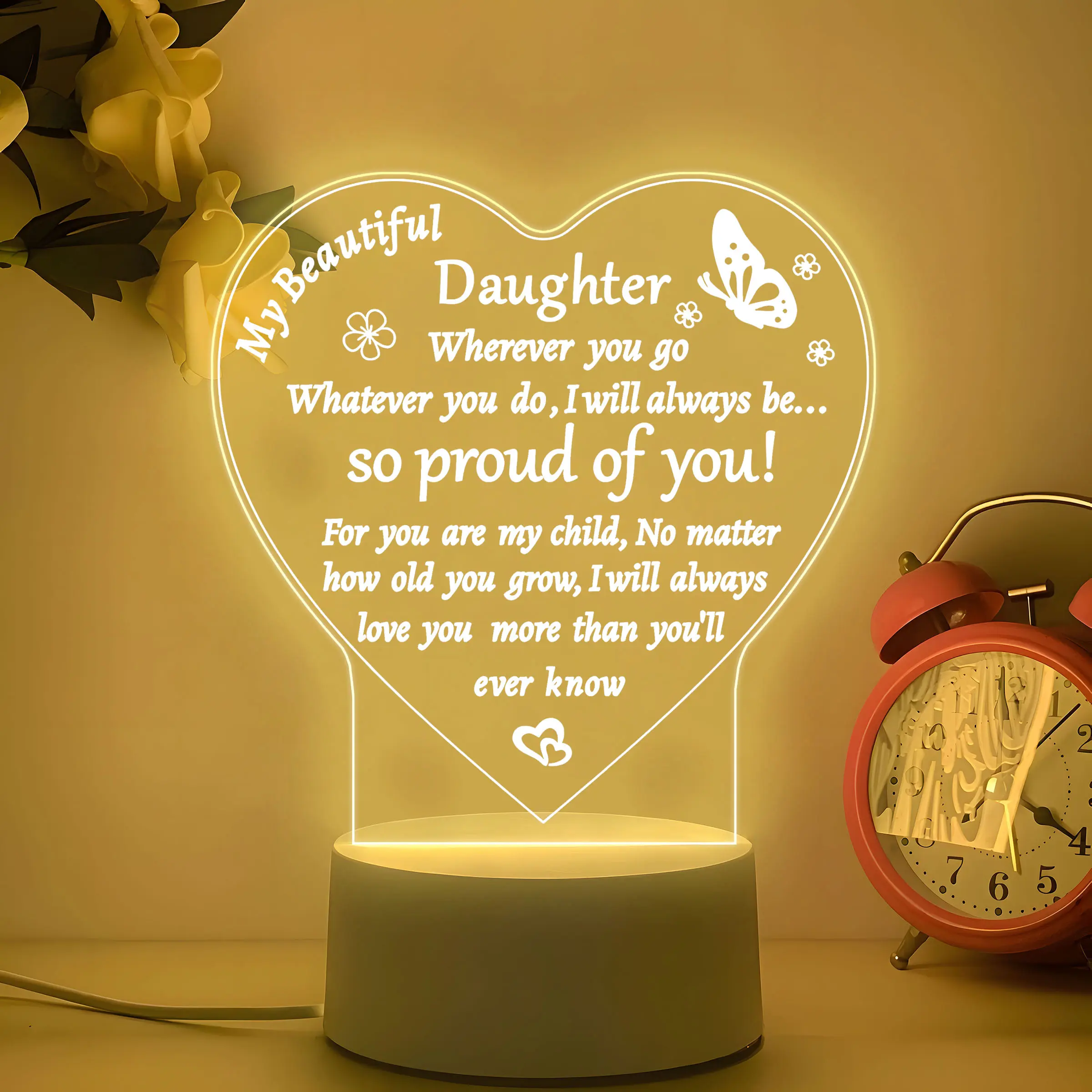 Acrylic Night Light Gift for Daughter, Unique Night Lamp for Birthday, Christmas, Graduation, Wedding, Mother's Day, Atmosphere Lamp, Ambient Night Light