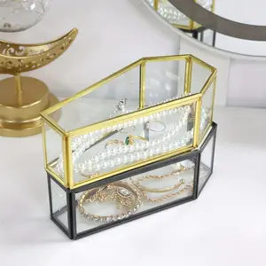 Gothic Black Glass Jewelry Box - Vintage Coffin Display Case with Gold Frame and Side Door Entrance, Perfect for Halloween, Christmas, and Jewelry Storage - Elegant Jewelry Box with Polished Surface, Gothic Accessories, Jewelry Case