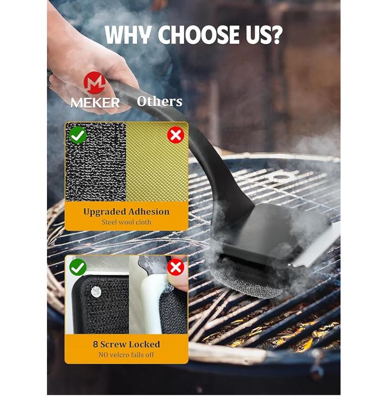 Grill Brush Bristle Free, Grill cleaner Brush With 5 BBQ Replacement Head For Cast Lron, Stainless Steel Grates, Safe Grill Scraper Qutdoor BBQ Grill, Perfect Gift for Family, Household，St. Patrick's gift