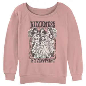 Junior's Disney Black and White Princesses Kindness is Everything Sweatshirt